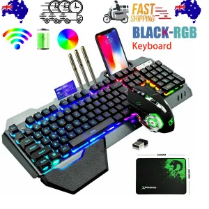 104 Keys Wireless Gaming Keyboard Mouse Set | Mouse Pad Included | RGB LED Backlit | PC/Laptop | Black-RGB