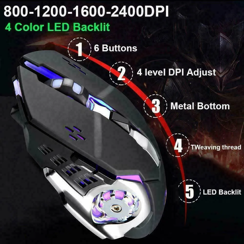 104 Keys Wireless Gaming Keyboard Mouse Set | Mouse Pad Included | RGB LED Backlit | PC/Laptop | Black-RGB