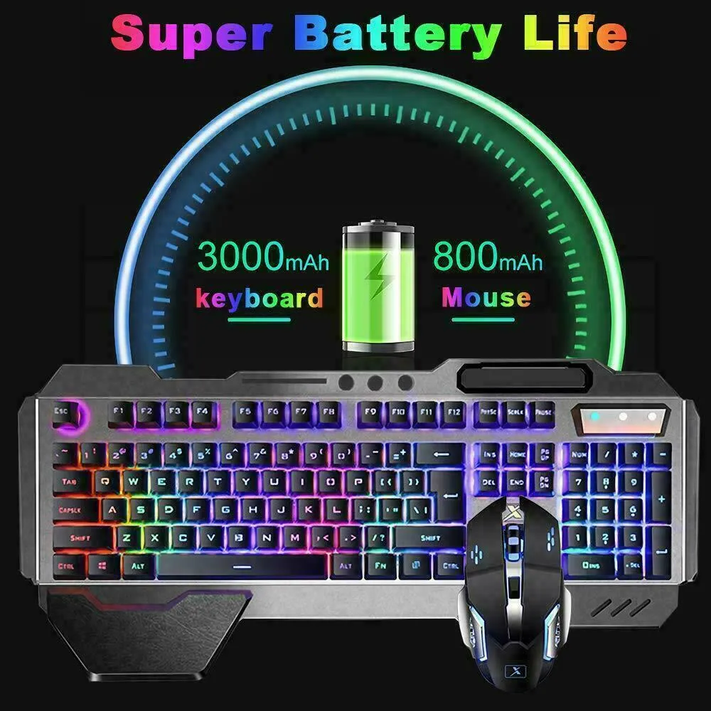 104 Keys Wireless Gaming Keyboard Mouse Set | Mouse Pad Included | RGB LED Backlit | PC/Laptop | Black-RGB