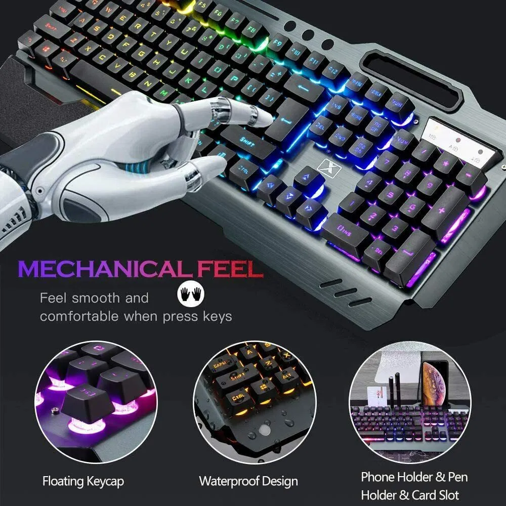 104 Keys Wireless Gaming Keyboard Mouse Set | Mouse Pad Included | RGB LED Backlit | PC/Laptop | Black-RGB