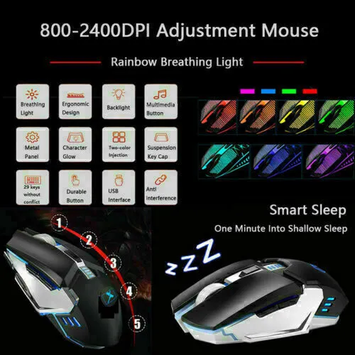 104 Keys Wireless Gaming Keyboard Mouse Set | Mouse Pad Included | RGB LED Backlit | PC/Laptop | Black-RGB