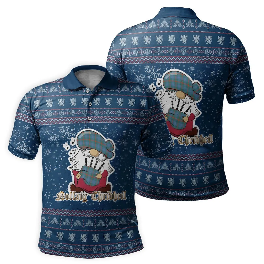 Agnew Ancient Clan Christmas Family Polo Shirt with Funny Gnome Playing Bagpipes