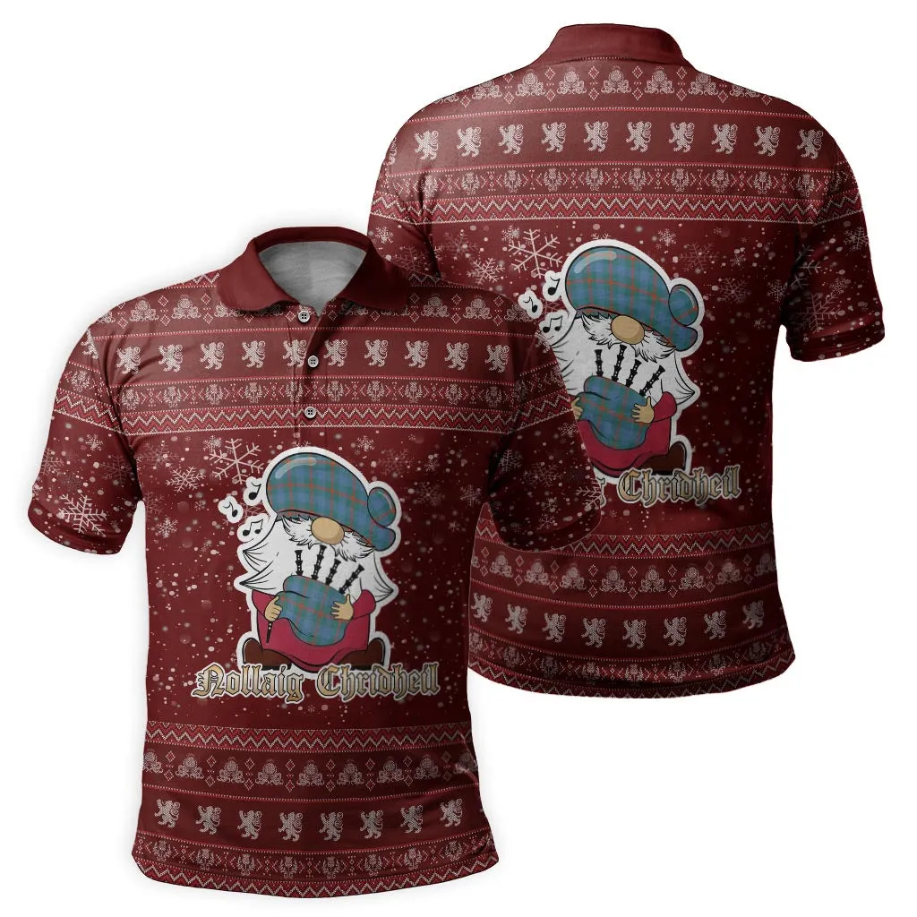 Agnew Ancient Clan Christmas Family Polo Shirt with Funny Gnome Playing Bagpipes