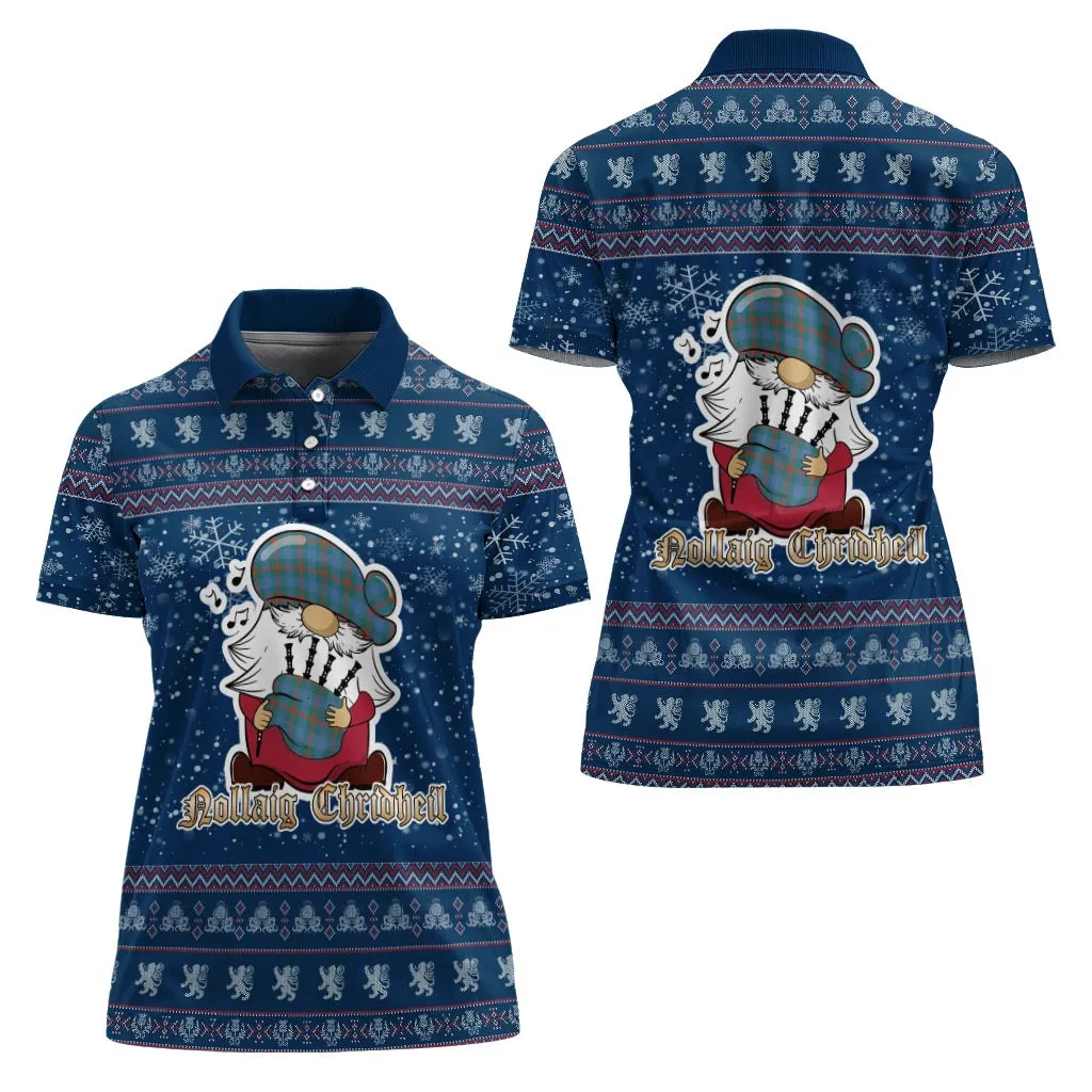 Agnew Ancient Clan Christmas Family Polo Shirt with Funny Gnome Playing Bagpipes