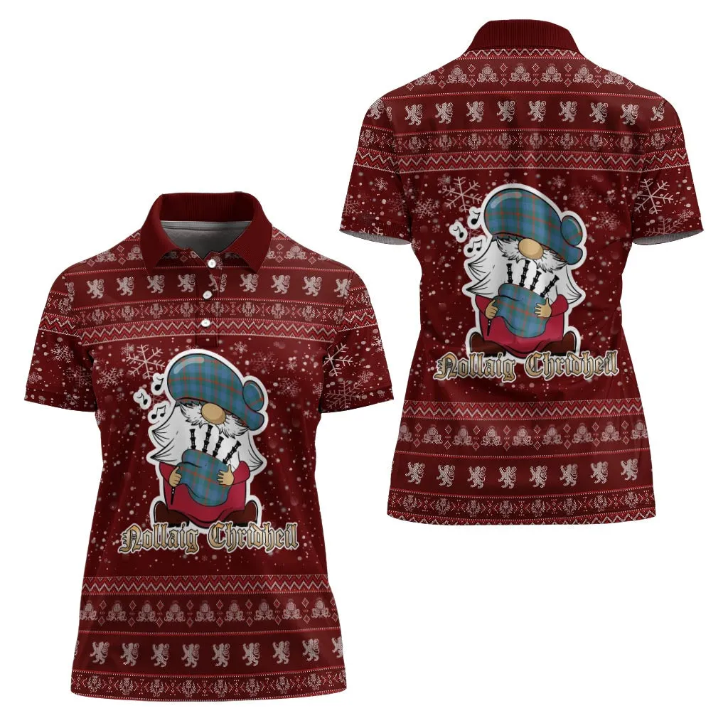 Agnew Ancient Clan Christmas Family Polo Shirt with Funny Gnome Playing Bagpipes