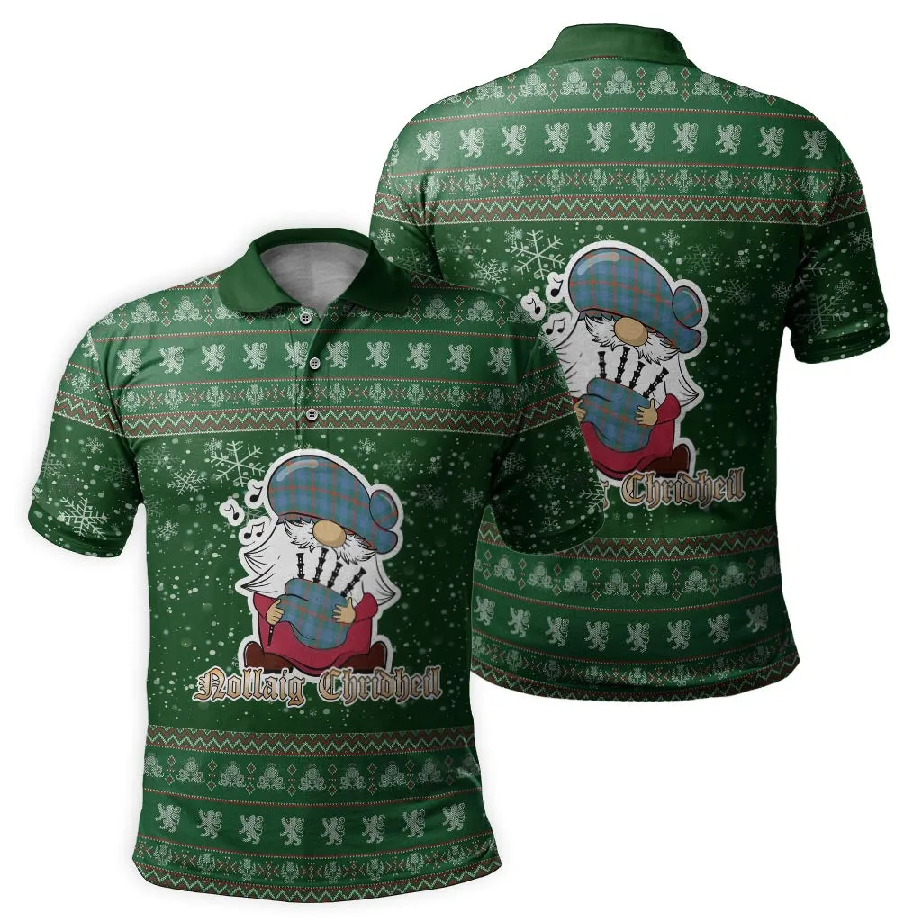 Agnew Ancient Clan Christmas Family Polo Shirt with Funny Gnome Playing Bagpipes