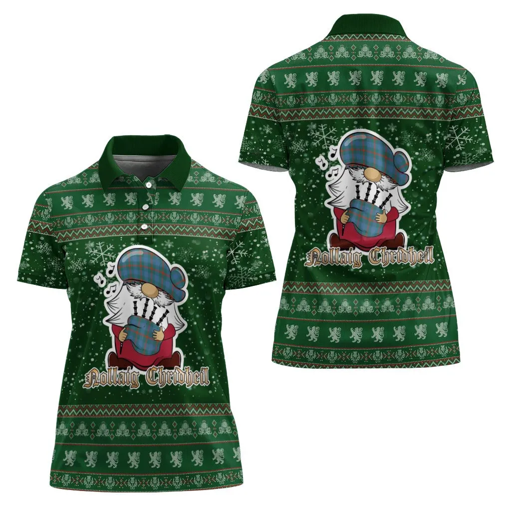 Agnew Ancient Clan Christmas Family Polo Shirt with Funny Gnome Playing Bagpipes