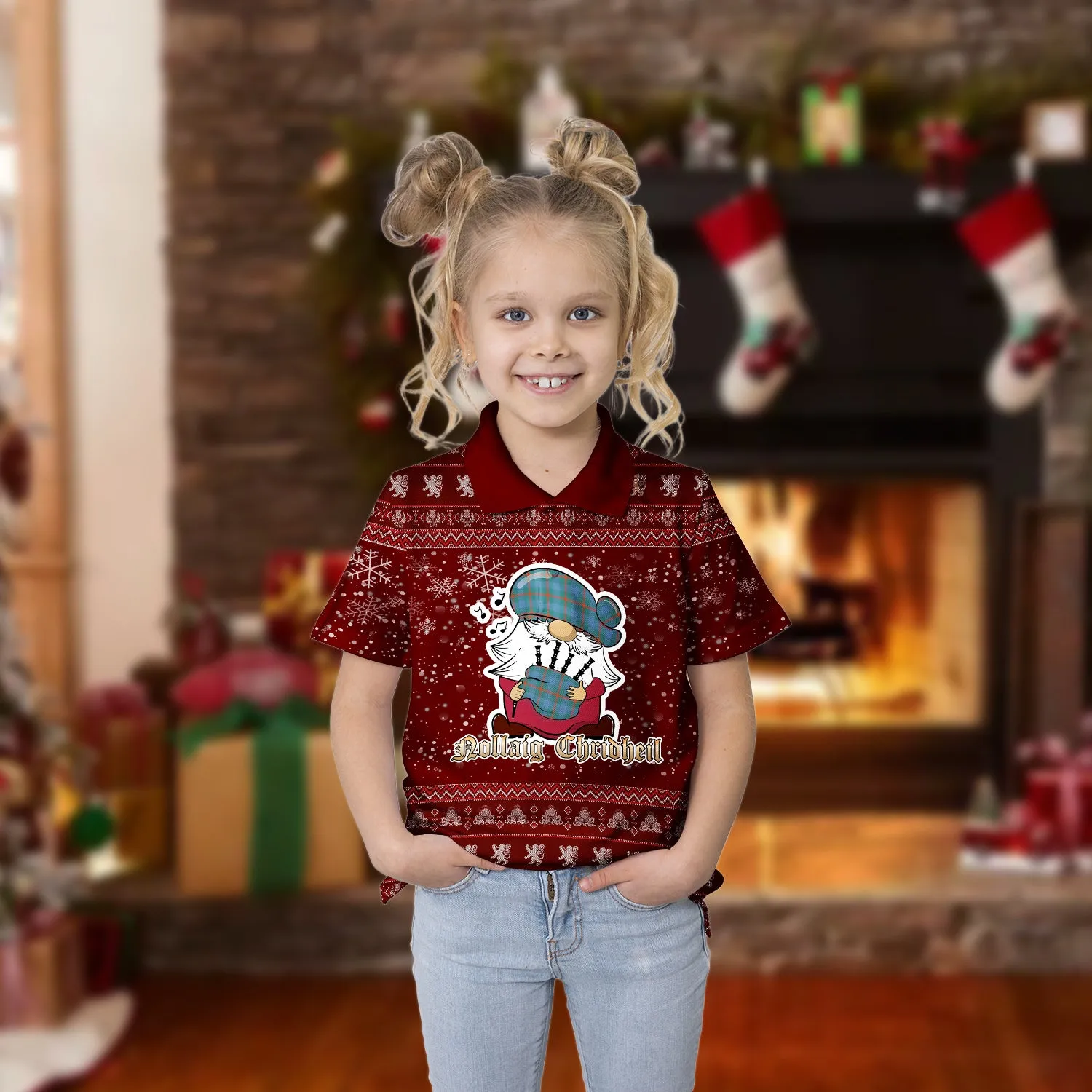 Agnew Ancient Clan Christmas Family Polo Shirt with Funny Gnome Playing Bagpipes