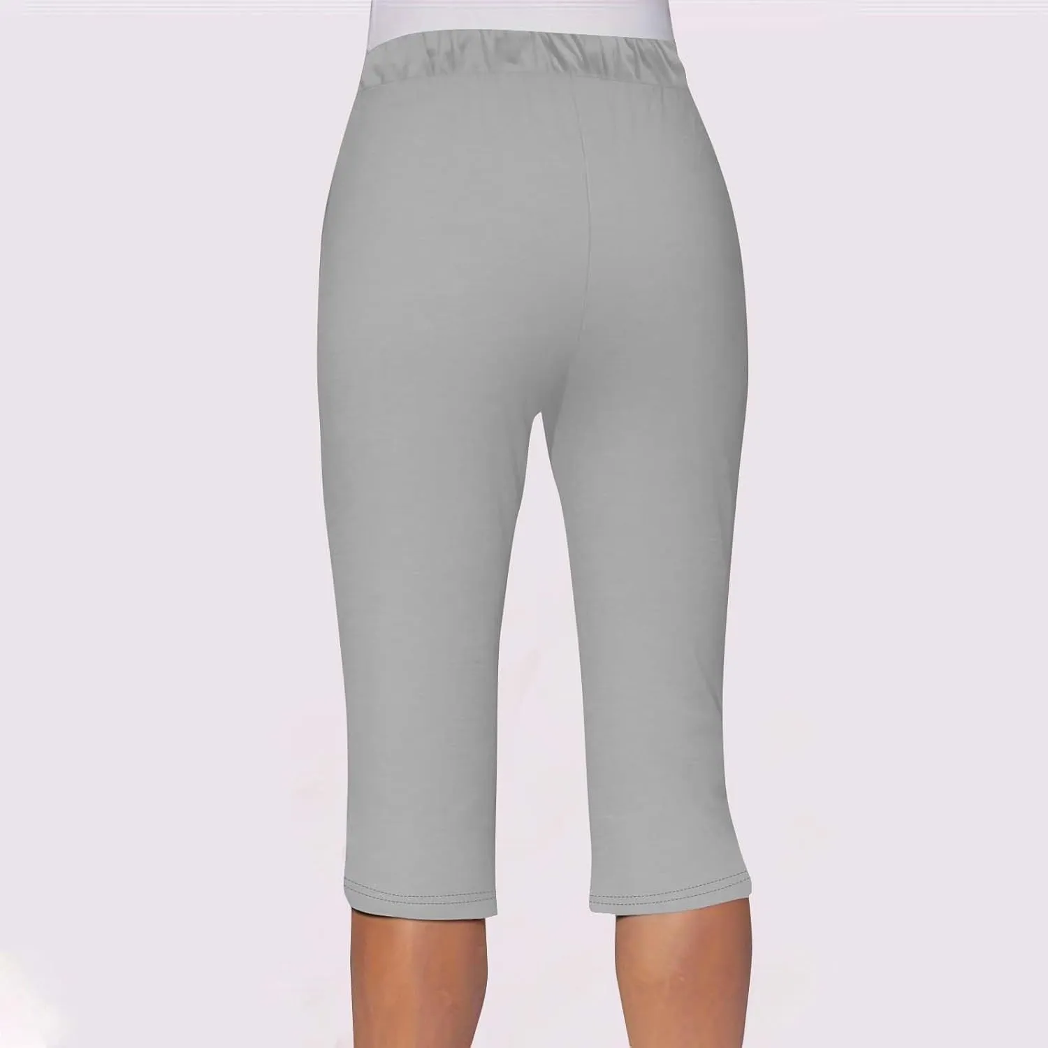 Akklian Summer Leggings with Pockets for Women Straight Wide Leg Cropped Trousers Drawstring Elastic Waist Side Slit Trousers
