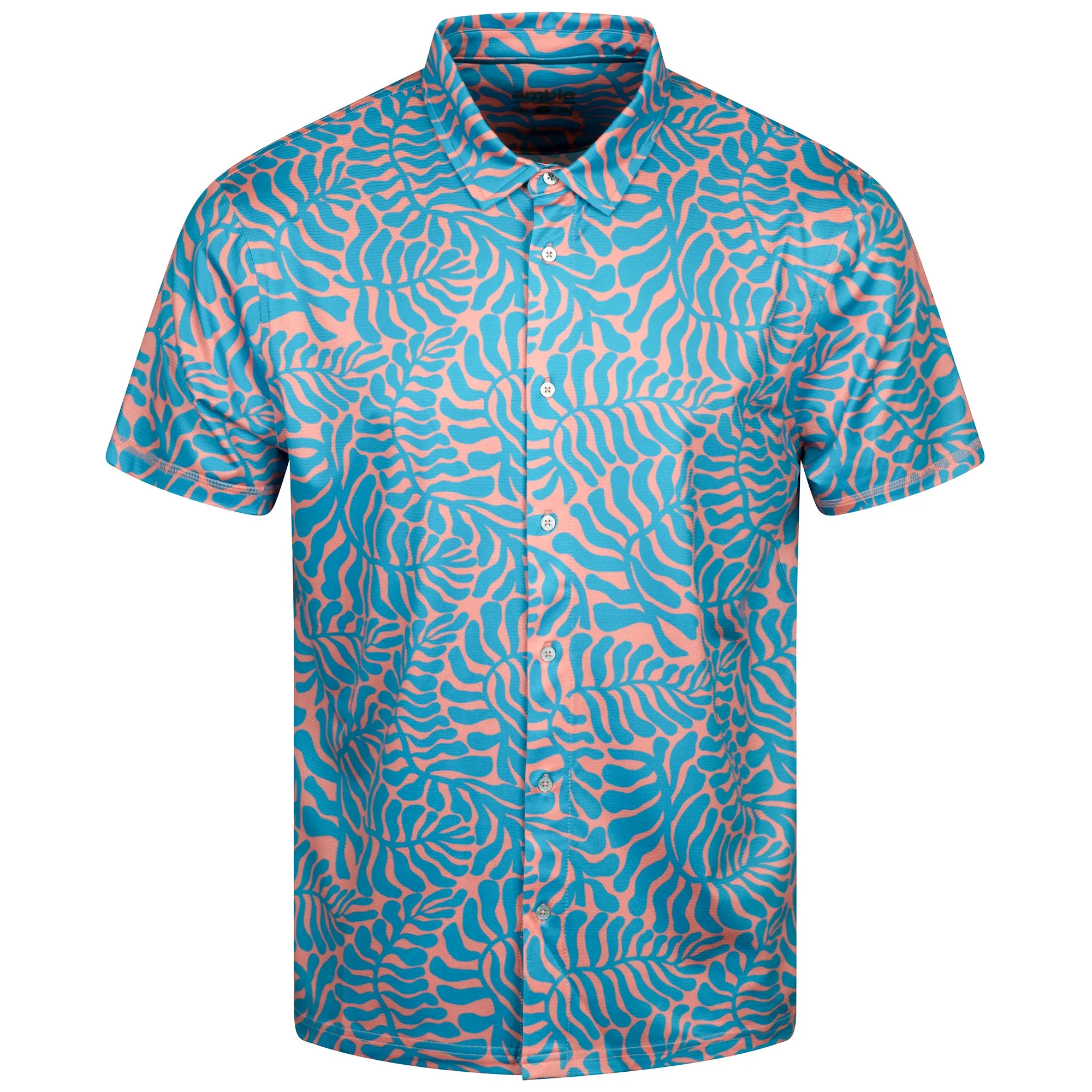Amble | Viewpoint Full Button Print Polo Sea Kelp