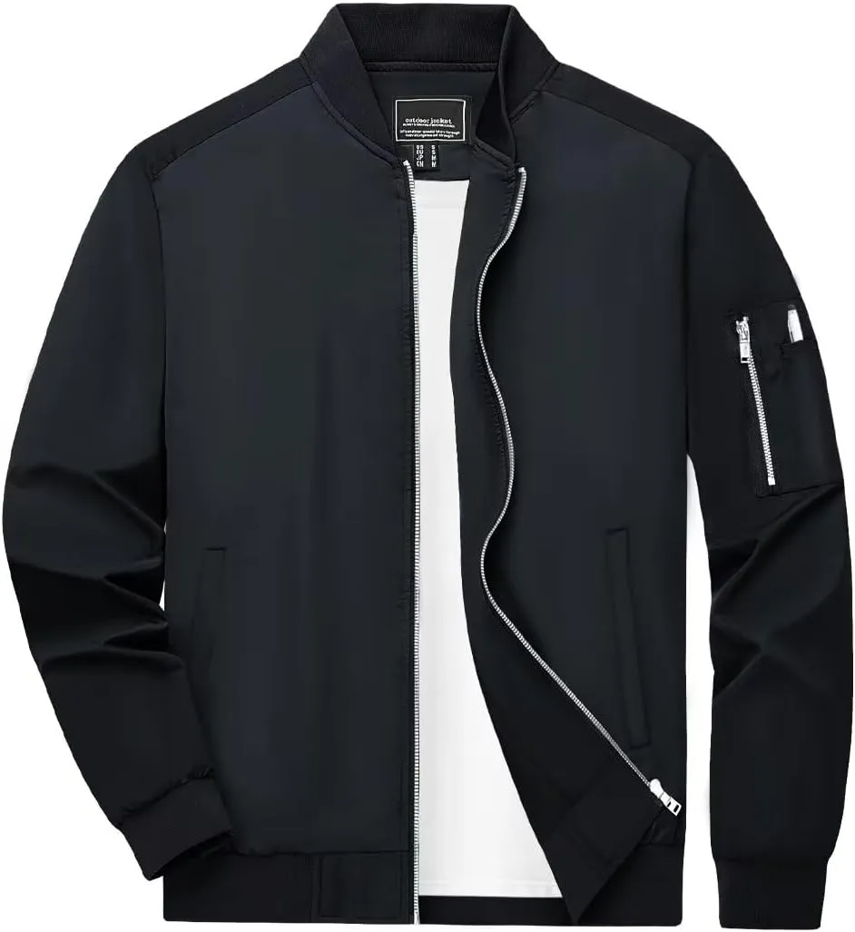 Boladeci Men's Bomber Jackets Lightweight Water Resistant Spring Fall Full Zip Thin Casual Windbreaker Light Jackets