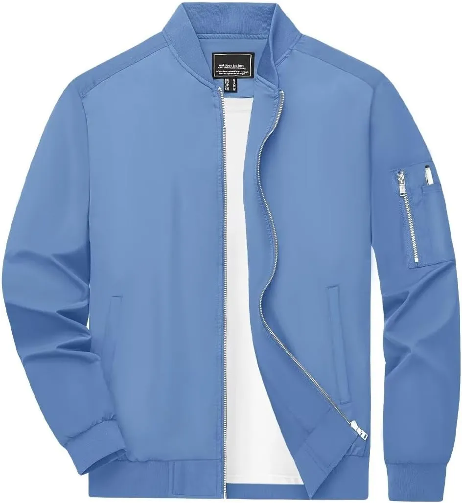 Boladeci Men's Bomber Jackets Lightweight Water Resistant Spring Fall Full Zip Thin Casual Windbreaker Light Jackets