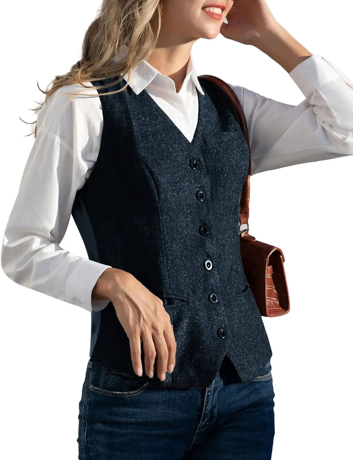KANCY KOLE Women's Vintage Vest Fully Lined Formal Business Dress Suits Button Down Steampunk Waistcoat
