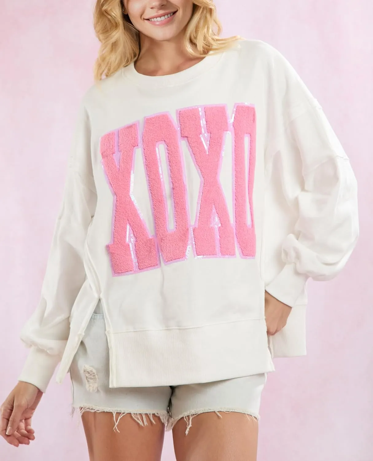 LILTWIST Cute Heart Graphic Sweatshirts Holiday Love Sweater Shirts for Women Sequin Cowboy Boots Long Sleeve Tops with Heart