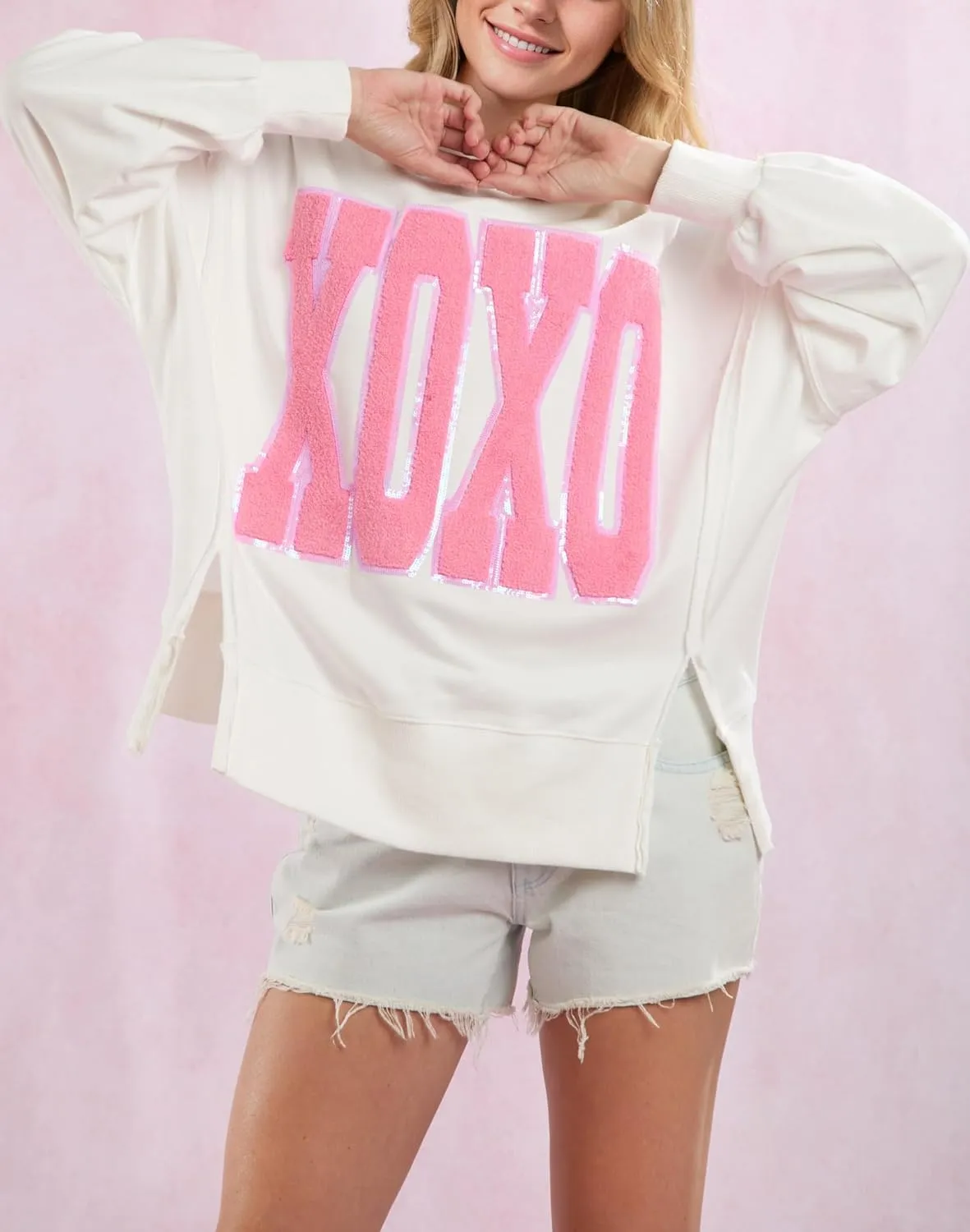 LILTWIST Cute Heart Graphic Sweatshirts Holiday Love Sweater Shirts for Women Sequin Cowboy Boots Long Sleeve Tops with Heart
