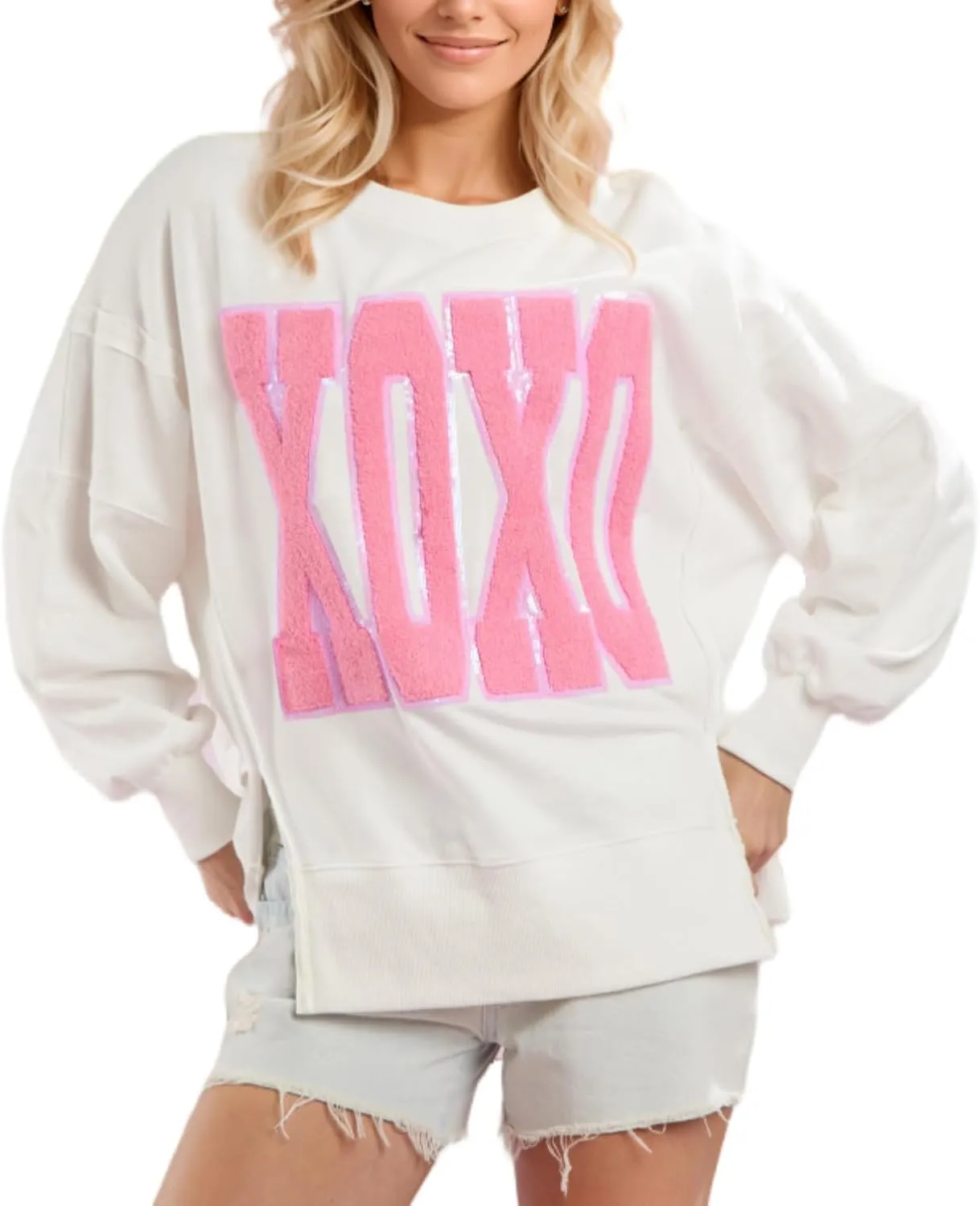 LILTWIST Cute Heart Graphic Sweatshirts Holiday Love Sweater Shirts for Women Sequin Cowboy Boots Long Sleeve Tops with Heart