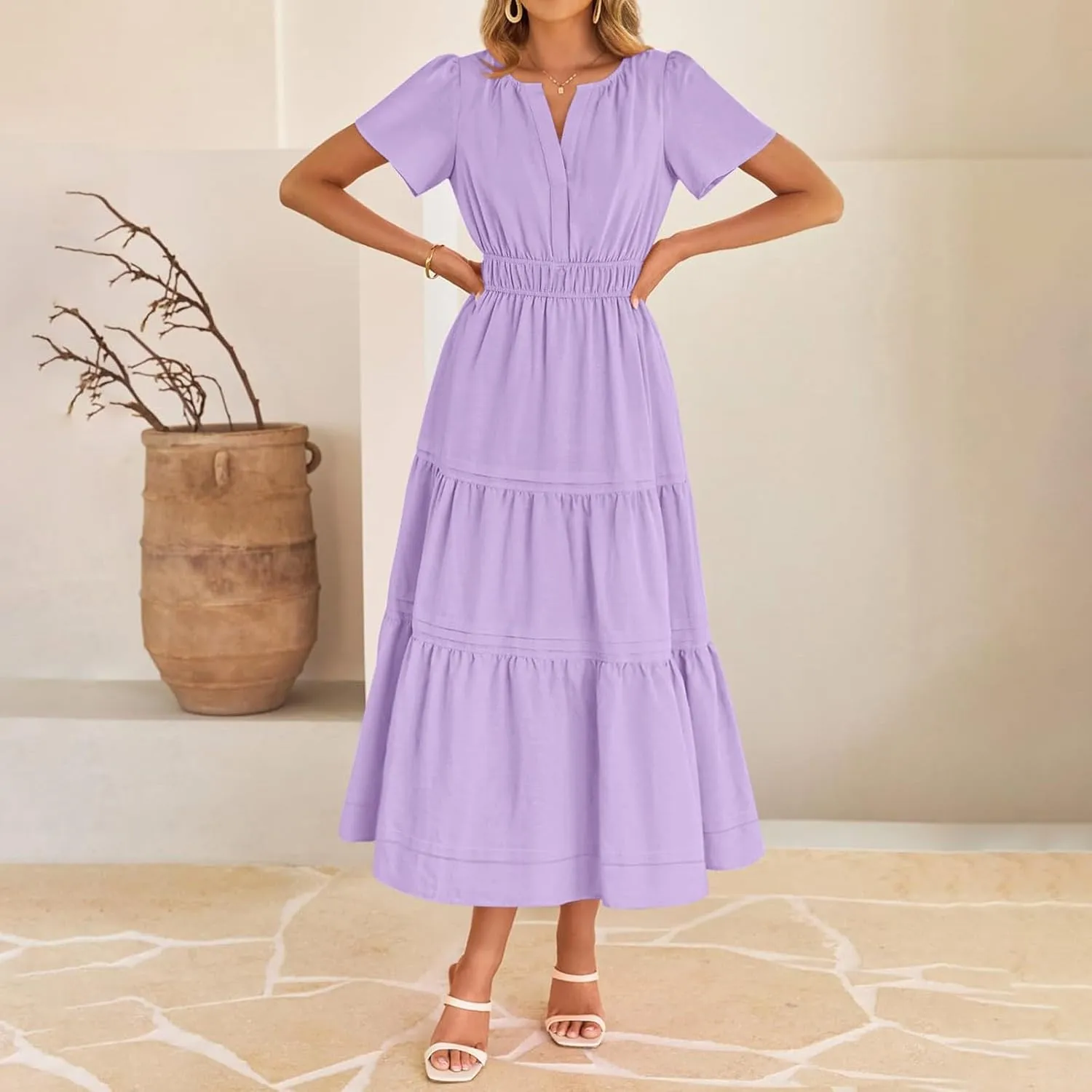 Linen Dresses for Women 2025,Flowy Pleated T Shirt Modest Maxi Dresses Trendy Cute Beach Vacation A Line Sundresses