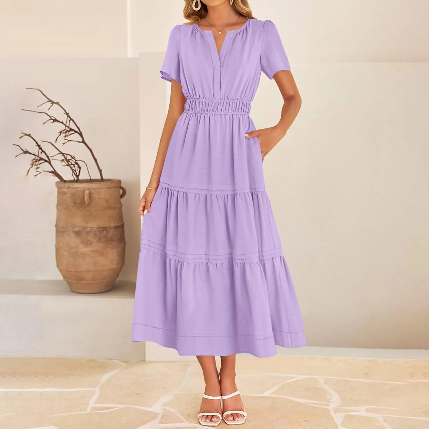 Linen Dresses for Women 2025,Flowy Pleated T Shirt Modest Maxi Dresses Trendy Cute Beach Vacation A Line Sundresses
