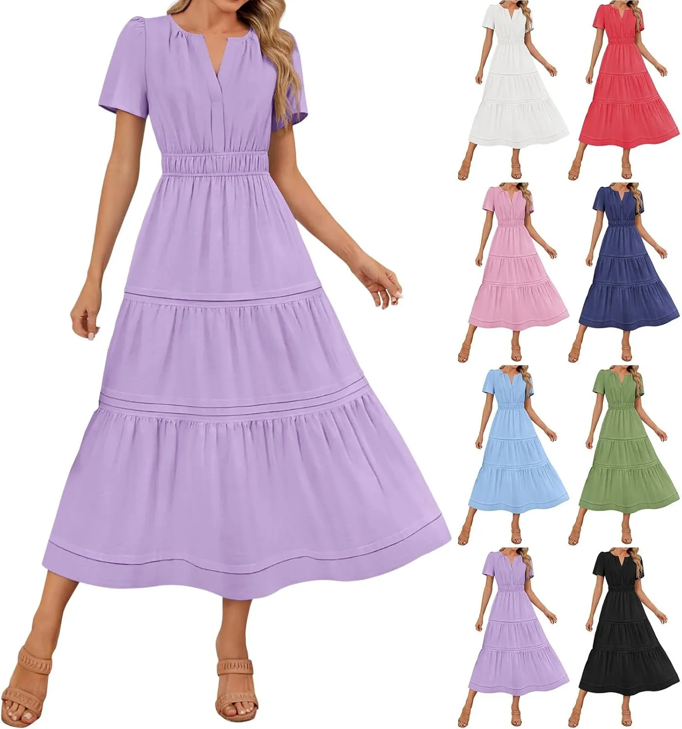 Linen Dresses for Women 2025,Flowy Pleated T Shirt Modest Maxi Dresses Trendy Cute Beach Vacation A Line Sundresses