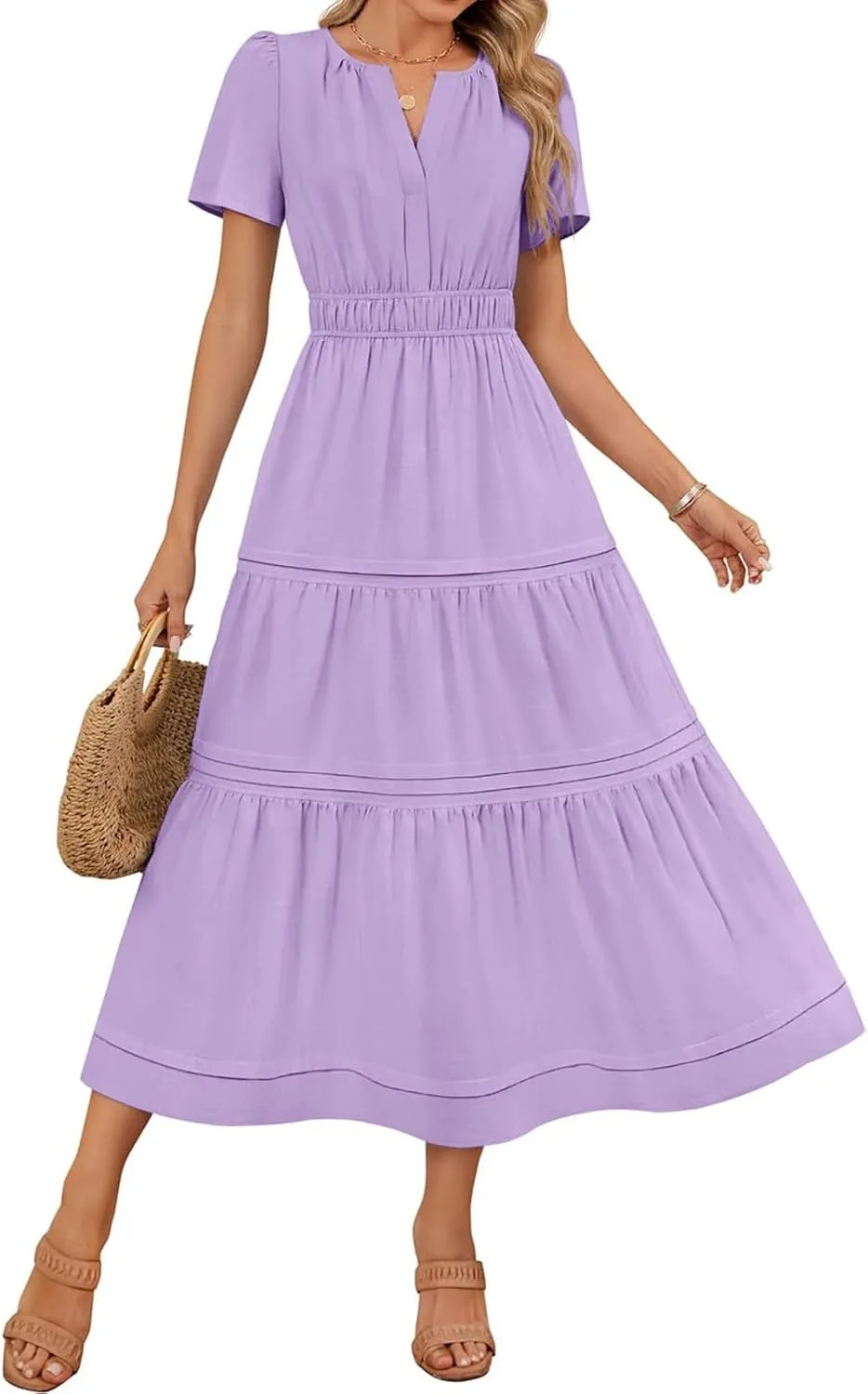 Linen Dresses for Women 2025,Flowy Pleated T Shirt Modest Maxi Dresses Trendy Cute Beach Vacation A Line Sundresses