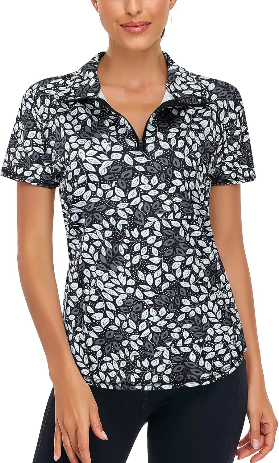 LURANEE Women's Short Sleeve Moisture Wicking Athletic Shirts Quarter Zip Pullover