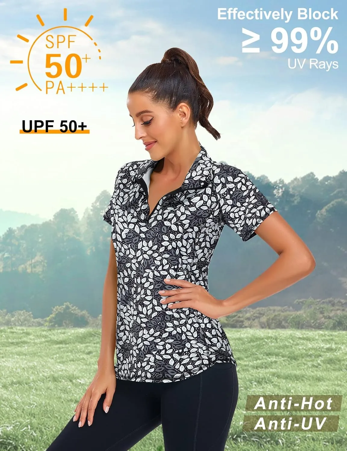 LURANEE Women's Short Sleeve Moisture Wicking Athletic Shirts Quarter Zip Pullover