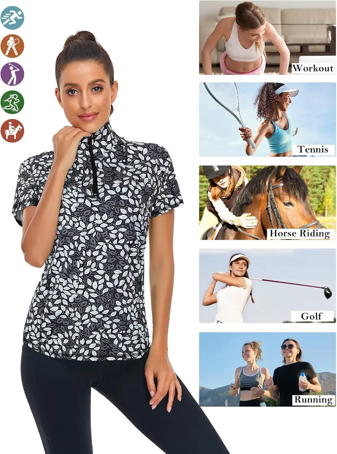 LURANEE Women's Short Sleeve Moisture Wicking Athletic Shirts Quarter Zip Pullover