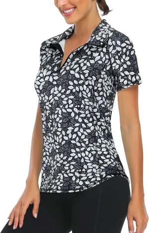 LURANEE Women's Short Sleeve Moisture Wicking Athletic Shirts Quarter Zip Pullover