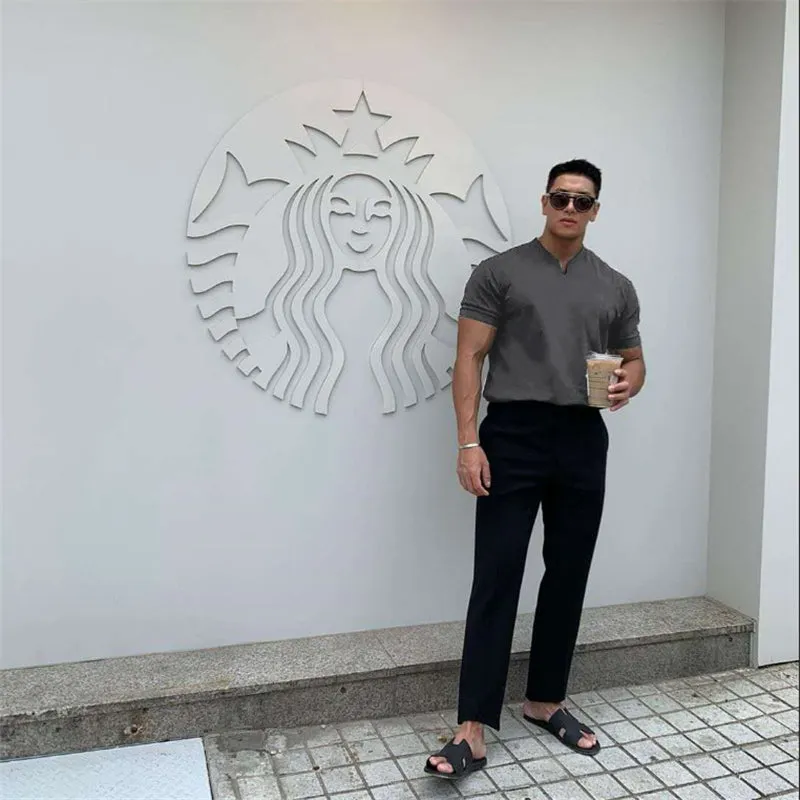 Men classy slim fit t-shirt v-collar muscle t-shirt classy polo T-shirt summer 2022
