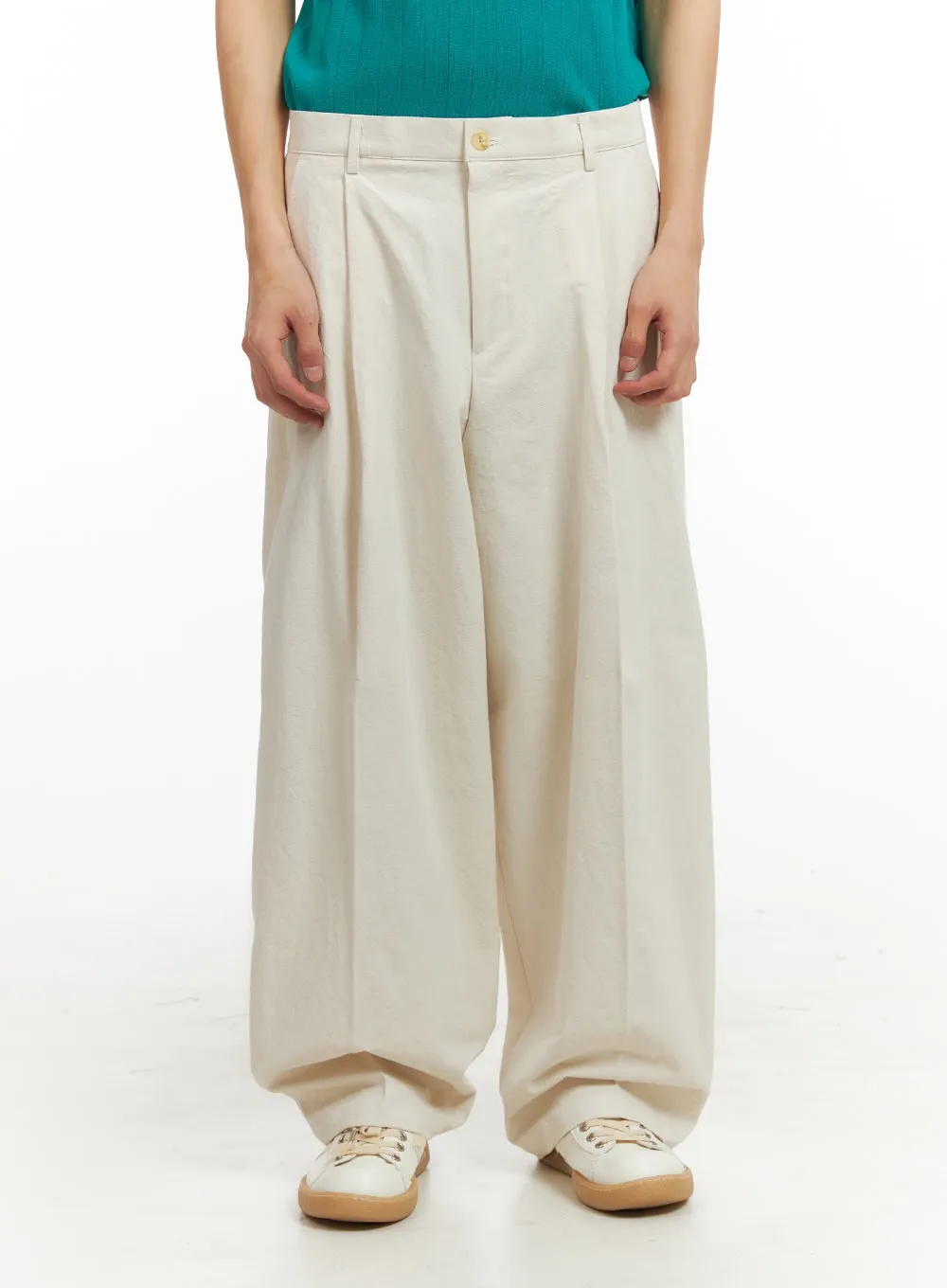 Men's Cotton Pintuck Baggy Trousers IY424