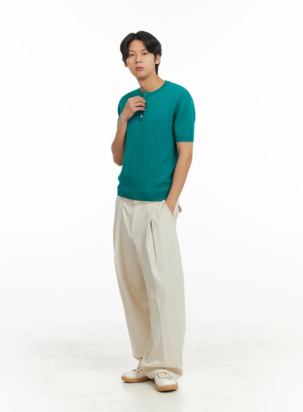 Men's Cotton Pintuck Baggy Trousers IY424