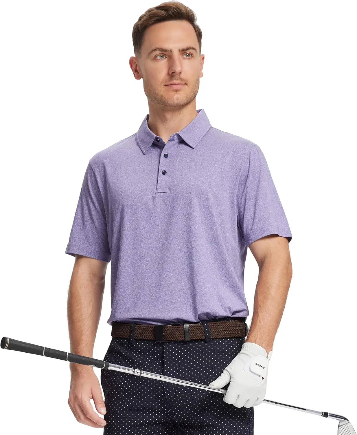 Mens Golf Polo Shirt Moisture Wicking Dry Fit Performance Athletic Short Sleeve Striped Golf Shirts for Men