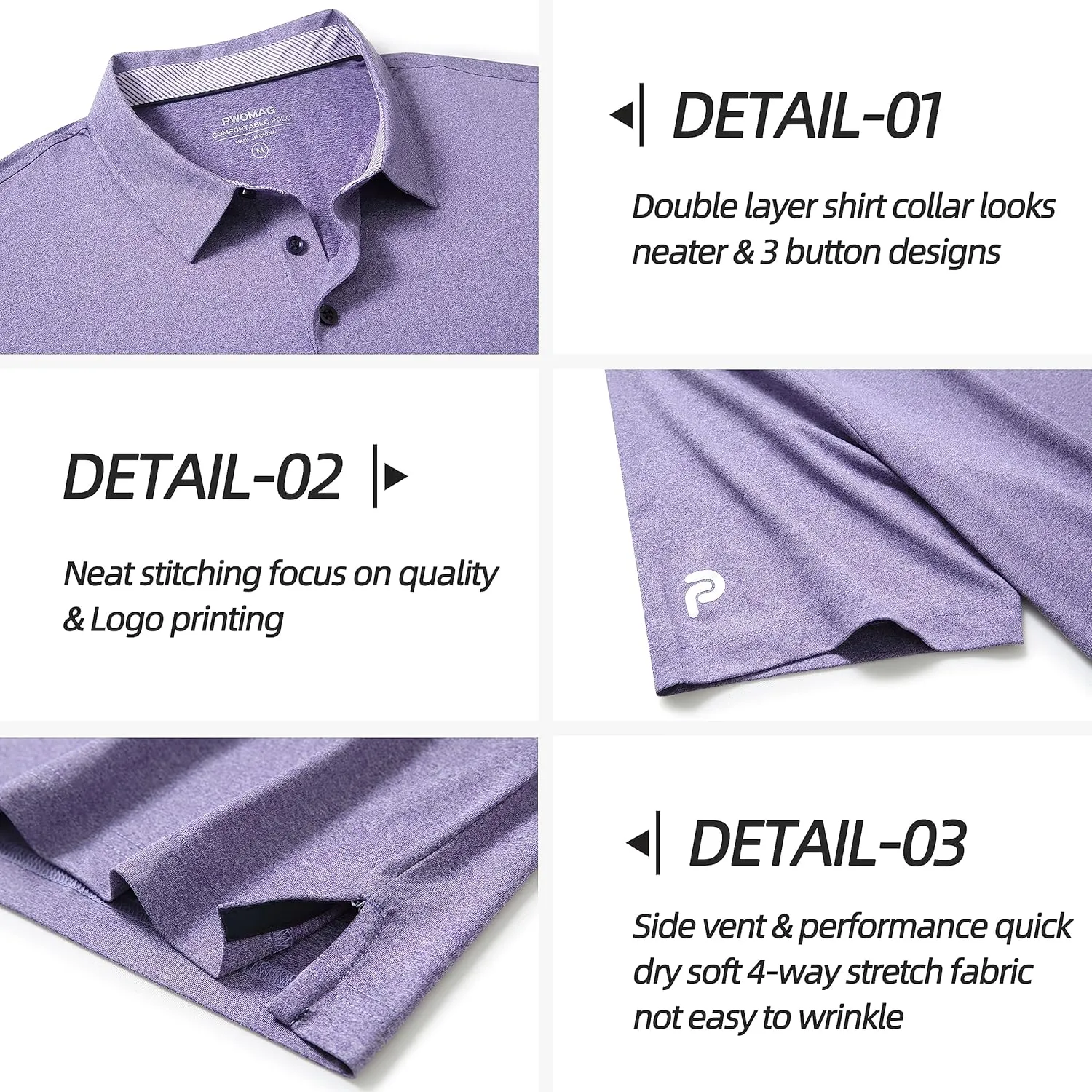 Mens Golf Polo Shirt Moisture Wicking Dry Fit Performance Athletic Short Sleeve Striped Golf Shirts for Men