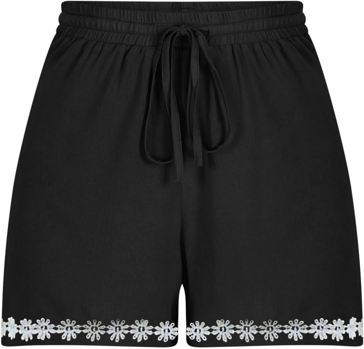 Summer Shorts for Women 2025 Trendy Casual Lace Hem Beach Shorts Plus Size Elastic High Waist Summer Wide Leg Short