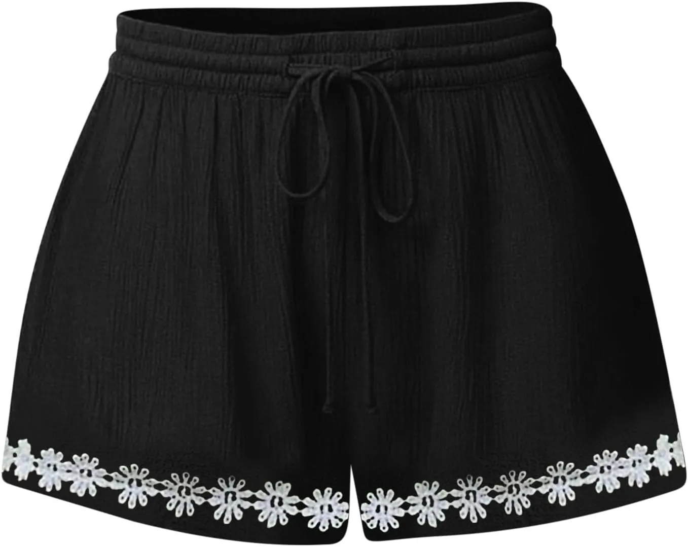 Summer Shorts for Women 2025 Trendy Casual Lace Hem Beach Shorts Plus Size Elastic High Waist Summer Wide Leg Short