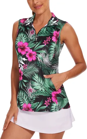 Tanst Sky Women's Sleeveless Golf Shirt Quick Dry Zip Up Workout Tennis Tops with Pockets