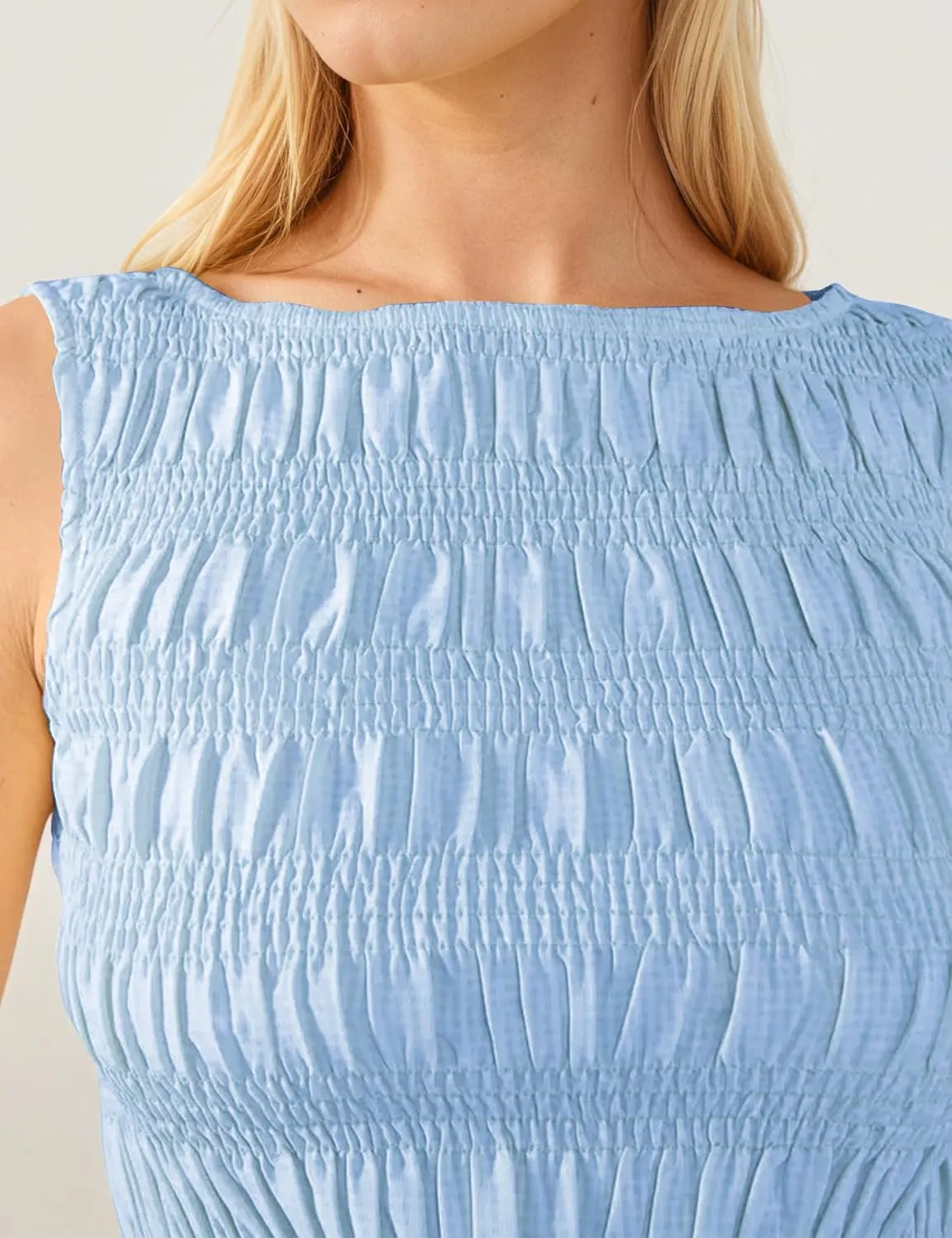 Womens Smocked Shirred Ruffle Top Summer Sleeveless Tiered Ruched Pleated Shirts Peplum Hem Going Out Crop Tee Y2K